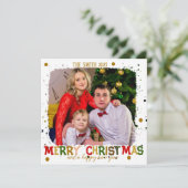 Farbenfrohe Weihnachtsfamilie Gold Feiertagskarte (Stehend Vorderseite)