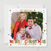 Farbenfrohe Weihnachtsfamilie Gold Feiertagskarte (Vorderseite)