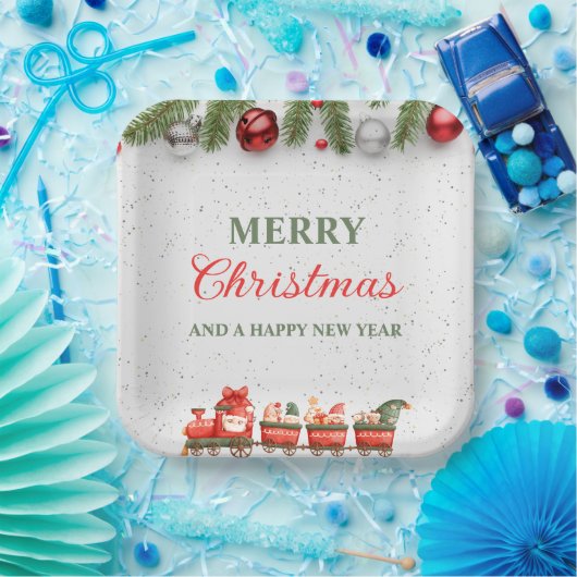 Farbenfrohe Weihnachtsfeier 9"Square Paper Plate Pappteller (Party)