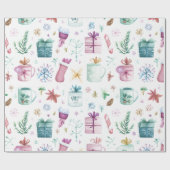 Farbenfrohe Weihnachtsfreude – Wasserfarben-Gesche Geschenkpapier (Flach)