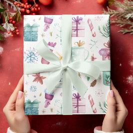 Farbenfrohe Weihnachtsfreude – Wasserfarben-Gesche Geschenkpapier