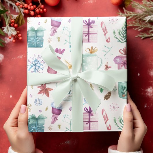 Farbenfrohe Weihnachtsfreude – Wasserfarben-Gesche Geschenkpapier
