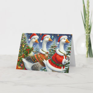 Farbenfrohe Weihnachtsgänse Feiertagskarte