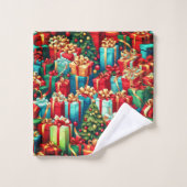 Farbenfrohe Weihnachtsgeschenke, Urlaubsmuster Badhandtuch Set (Waschlappen)