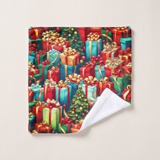 Farbenfrohe Weihnachtsgeschenke, Urlaubsmuster Badhandtuch Set (Waschlappen)