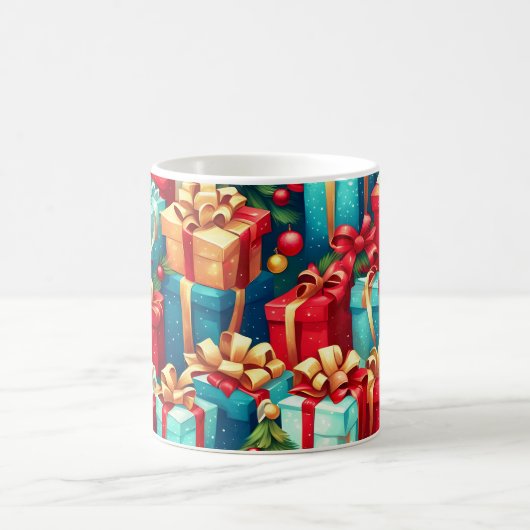 Farbenfrohe Weihnachtsgeschenke, Urlaubsmuster Kaffeetasse (Mittel)