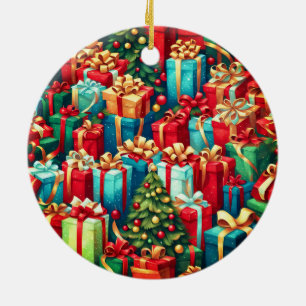 Farbenfrohe Weihnachtsgeschenke, Urlaubsmuster Keramik Ornament