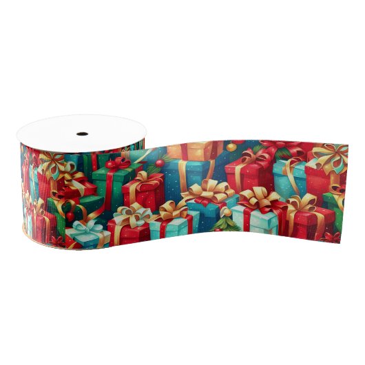 Farbenfrohe Weihnachtsgeschenke, Urlaubsmuster Ripsband (Spule)