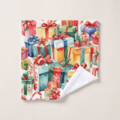 Farbenfrohe Weihnachtsgeschenke Wasserfarben Muste Badhandtuch Set (Waschlappen)