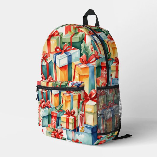 Farbenfrohe Weihnachtsgeschenke Wasserfarben Muste Bedruckter Rucksack (Rückseitige Ecke Rechts)