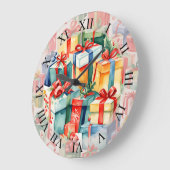 Farbenfrohe Weihnachtsgeschenke Wasserfarben Muste Große Wanduhr (Winkel)