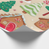 Farbenfrohe Weihnachtsgingerbrothäuser Baummuster Geschenkpapier (Ecke)