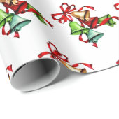 Farbenfrohe Weihnachtsglocken Retro Weihnachtsgesc Geschenkpapier (Rolleneckpunkt)