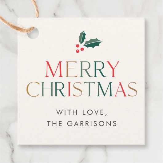 Farbenfrohe Weihnachtsgrün Blätter Geschenk Geschenkanhänger (Vorderseite)