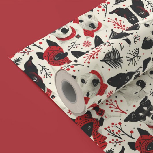 Farbenfrohe Weihnachtshunde Muster Geschenkpapier