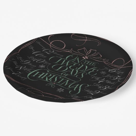 Farbenfrohe Weihnachtskalligrafie Pappteller (Schrägansicht)