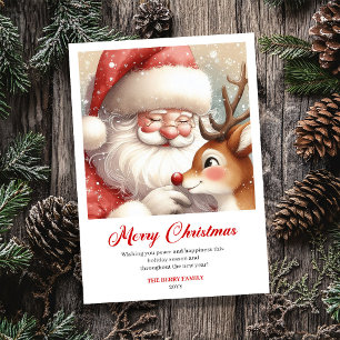 Farbenfrohe Weihnachtskarte mit Santa und Rudolph Feiertagskarte
