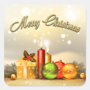 Farbenfrohe Weihnachtskerzendekorationen Quadratischer Aufkleber