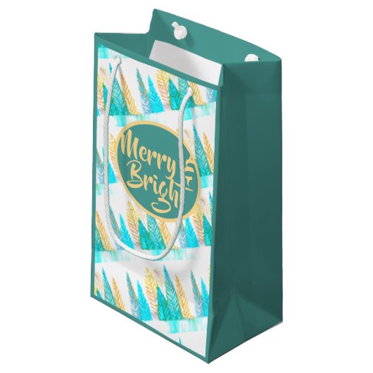 Farbenfrohe Weihnachtskiefer Kleine Geschenktüte (Vorderseite Schrägansicht)