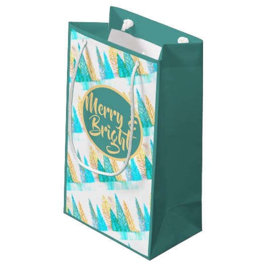 Farbenfrohe Weihnachtskiefer Kleine Geschenktüte (Rückseite Schrägansicht)