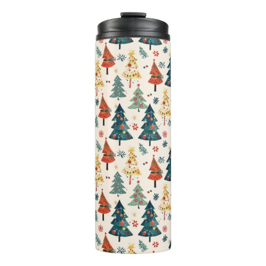 Farbenfrohe Weihnachtskiefern Nahtloses Muster Thermosbecher (Vorderseite)
