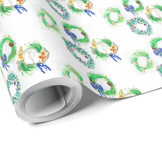 Farbenfrohe Weihnachtskränze Geschenkpapier (Rolleneckpunkt)