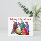Farbenfrohe Weihnachtskrippe Feiertagspostkarte (Stehend Vorderseite)