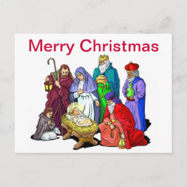 Farbenfrohe Weihnachtskrippe Feiertagspostkarte