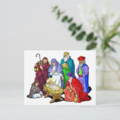 Farbenfrohe Weihnachtskrippe Feiertagspostkarte (Stehend Vorderseite)