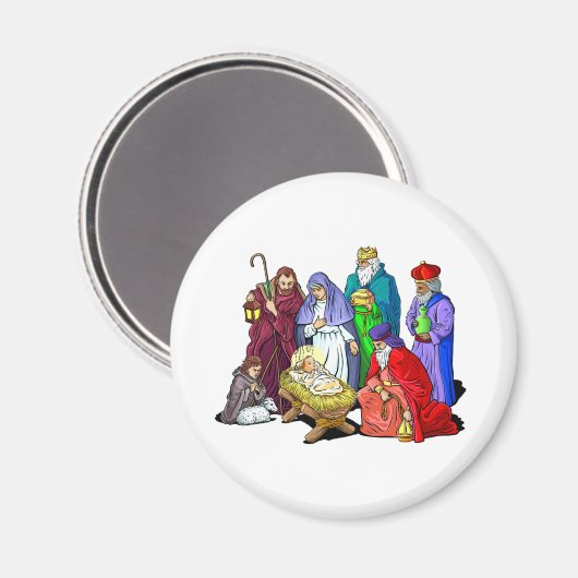 Farbenfrohe Weihnachtskrippe Magnet (Vorderseite/Rückseite)