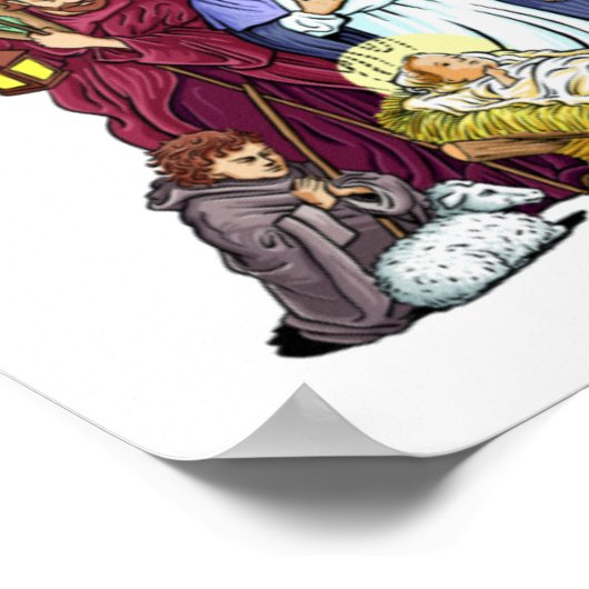 Farbenfrohe Weihnachtskrippe Poster (Ecke)