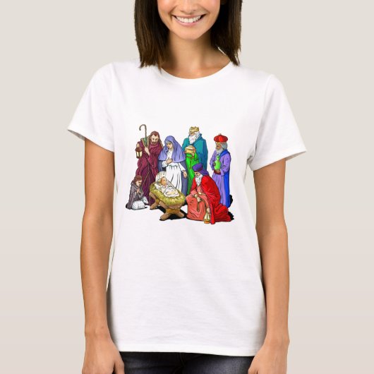 Farbenfrohe Weihnachtskrippe T-Shirt (Vorderseite)
