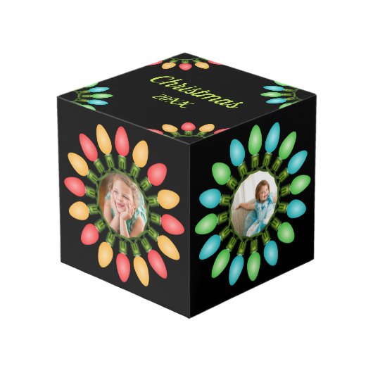 Farbenfrohe Weihnachtslichter Grafischer Foto Cube Würfel (Vorderseite Schrägansicht)