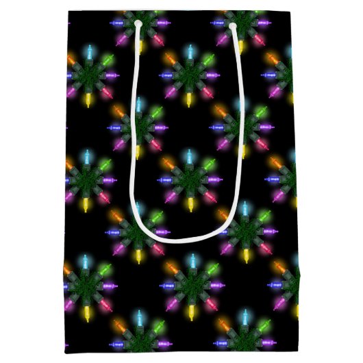 Farbenfrohe Weihnachtslichter Schneeflocke Mittlere Geschenktüte (Rückseite)