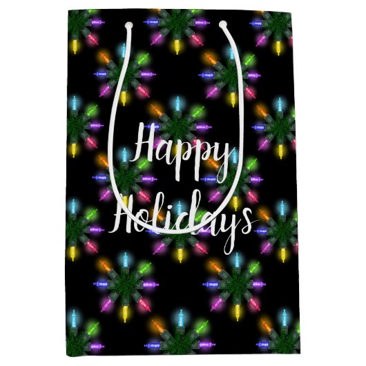 Farbenfrohe Weihnachtslichter Schneeflocke Mittlere Geschenktüte (Vorderseite)