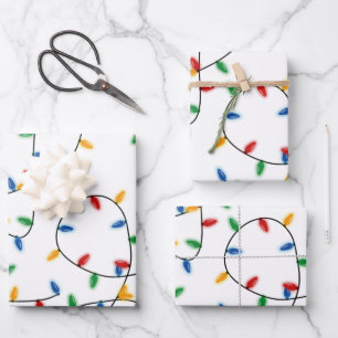Farbenfrohe Weihnachtslichtmuster Geschenkpapier Set