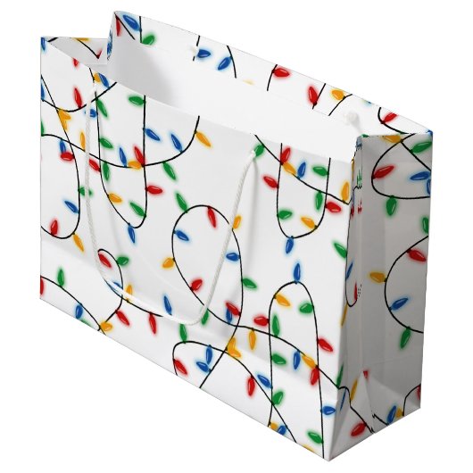 Farbenfrohe Weihnachtslichtmuster Große Geschenktüte (Vorderseite Schrägansicht)