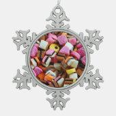 Farbenfrohe Weihnachtslieder Schneeflocken Zinn-Ornament (Vorderseite)