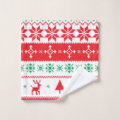 Farbenfrohe Weihnachtsmuster Badhandtuch Set (Waschlappen)