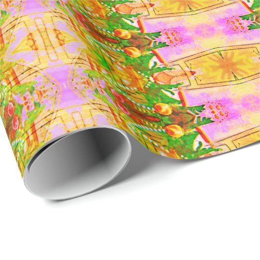 Farbenfrohe Weihnachtsmuster Geschenkpapier (Rolleneckpunkt)