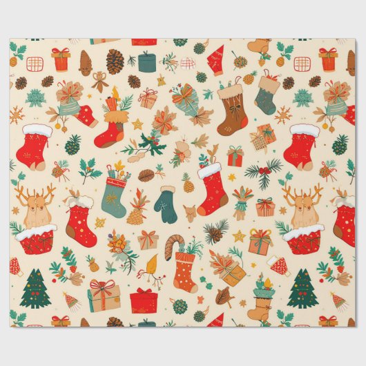 Farbenfrohe Weihnachtsmuster Geschenkpapier (Flach)