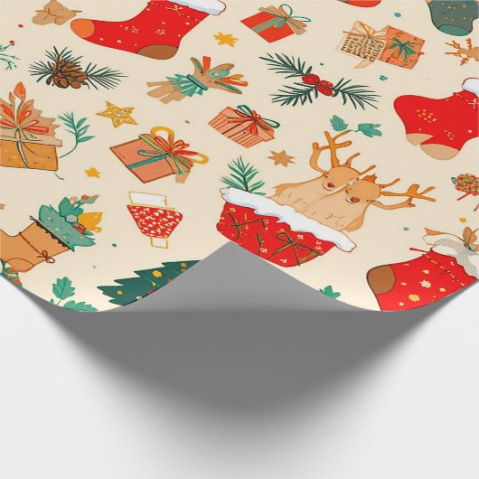 Farbenfrohe Weihnachtsmuster Geschenkpapier (Ecke)