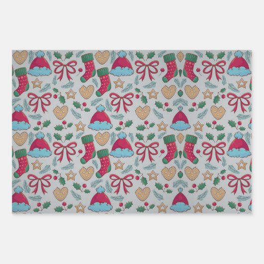 Farbenfrohe Weihnachtsmuster Geschenkpapier Set (Vorderseite 3)
