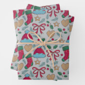 Farbenfrohe Weihnachtsmuster  Geschenkpapier Set (Beispiel)