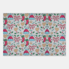 Farbenfrohe Weihnachtsmuster Geschenkpapier Set