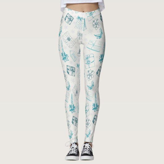 Farbenfrohe Weihnachtsmuster Leggings (Vorderseite)