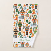 Farbenfrohe Weihnachtsmuster mit Nutcrackern Badhandtuch Set (Handtuch)