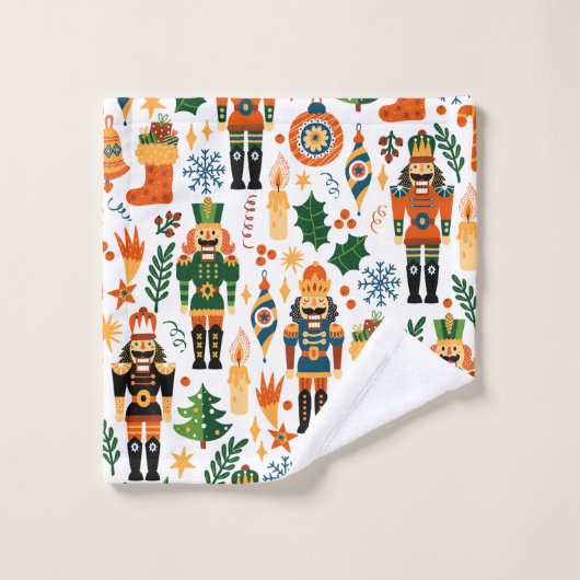 Farbenfrohe Weihnachtsmuster mit Nutcrackern Badhandtuch Set (Waschlappen)