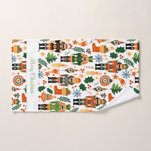 Farbenfrohe Weihnachtsmuster mit Nutcrackern Badhandtuch Set (Handtuch)