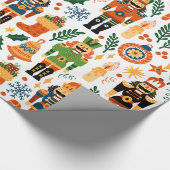 Farbenfrohe Weihnachtsmuster mit Nutcrackern Geschenkpapier (Ecke)